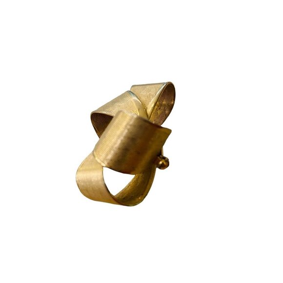 Goldtone Bow Textured Chevron Texture Brooch Pin Dimensional 1.8" - Picture 4 of 14